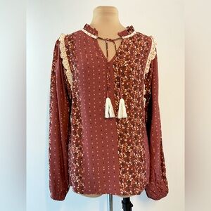Anthropologie Dolan Lucille Peasant Top – Boho Tassel Blouse | Size L